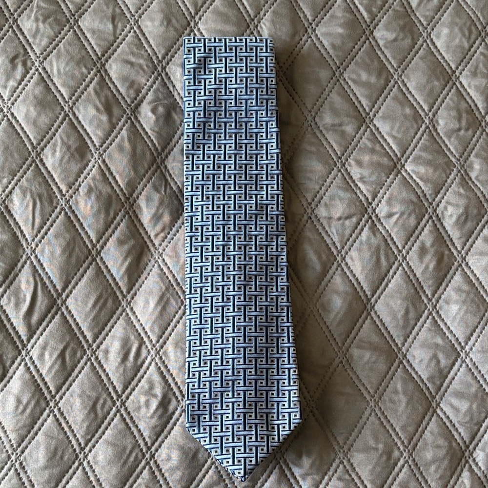 XMI Classic Geometric  Blue Gold  Imported from Italy Silk Handmade USA Tie